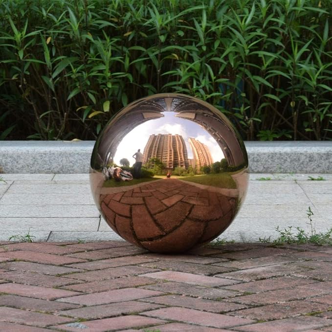 20cm/8 inch Diameter Gazing Globe Mirror Ball,Rose Gold Stainless Steel Polished Reflective Smooth Garden Sphere,Colorful and Shiny Addition Home
