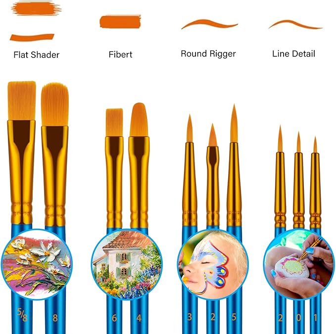 Paint Brushes Set, 30 Pcs Paint Brushes for Acrylic Painting, Oil Watercolor Acrylic Paint Brush, Artist Paintbrushes for Body Face Rock Canvas, Kids Adult Drawing Arts Crafts Supplies, Blue