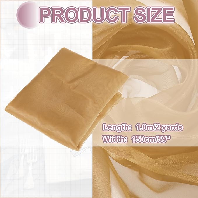 MECCANIXITY Iridescent Sheer Organza Fabric, 2 Yards x 59 Inches Solid Holographic Shiny Fabric Organza Cloth for Wedding, Curtains, Costume, Photo Background, Light Brown