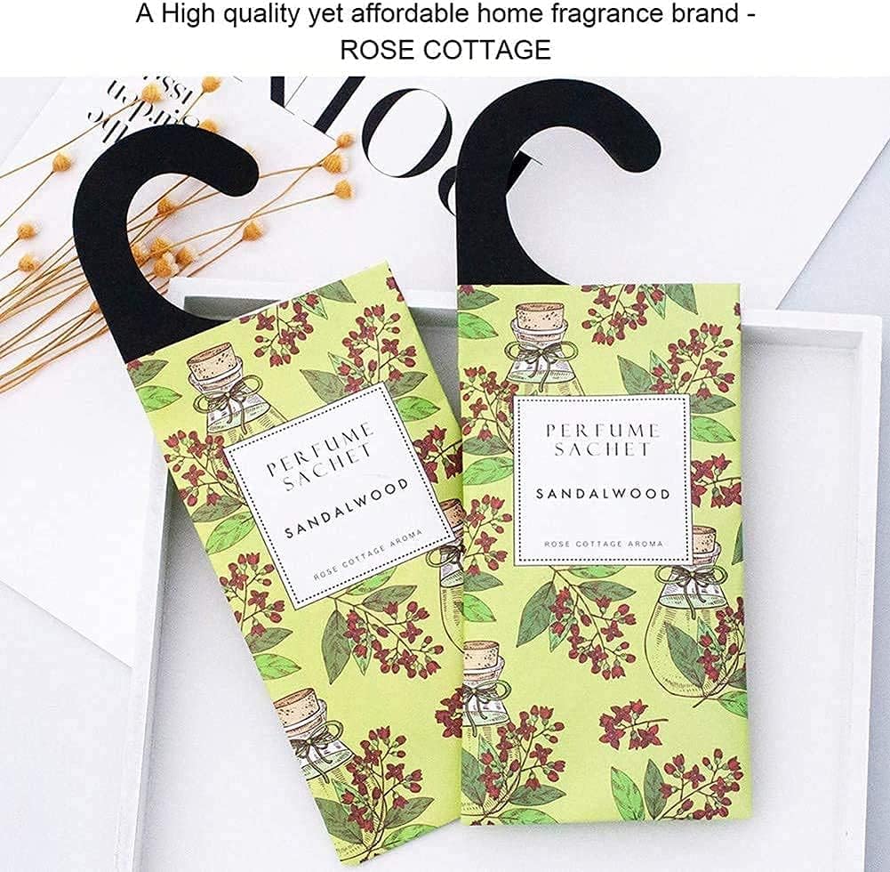 ROSE COTTAGE Large 12 Packs Sandalwood Hanging Closet Deodorizer Air Freshener Long Lasting Scented Sachets Smell Goods for House