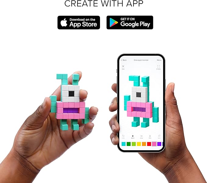 PIXIO Mini Dinos - Magnetic Blocks Building Toys in Pixel Art Style - Dinosaur Toys - Arts and Crafts Kids Toys - Building Blocks - Learning Toys - Mini Dinosaur Figures - 88 pcs