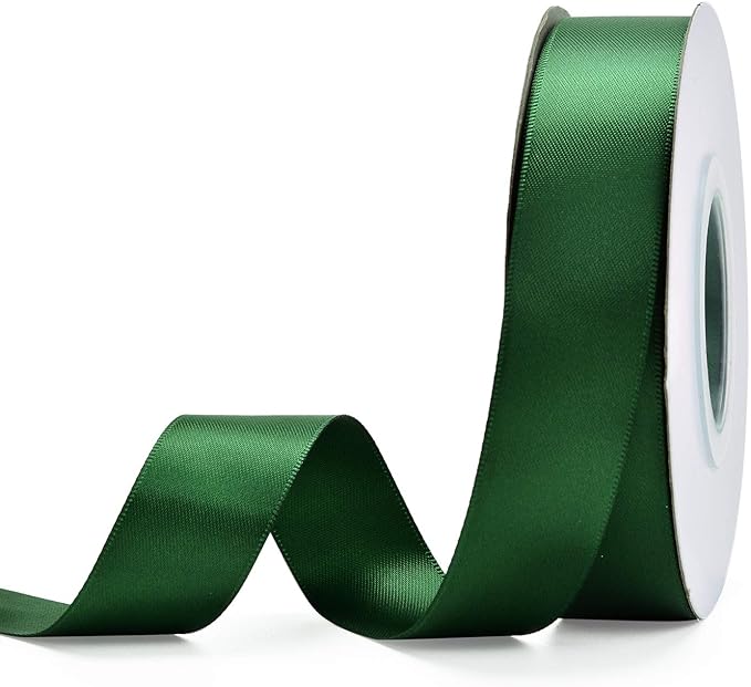 YAMA Green Double Face Satin Ribbon 7/8 Inch 25 Yards Dark Green Ribbon for Gift Wrapping Crafts Wreaths Hair Wedding Bridal Flower Bouquets Arrangement