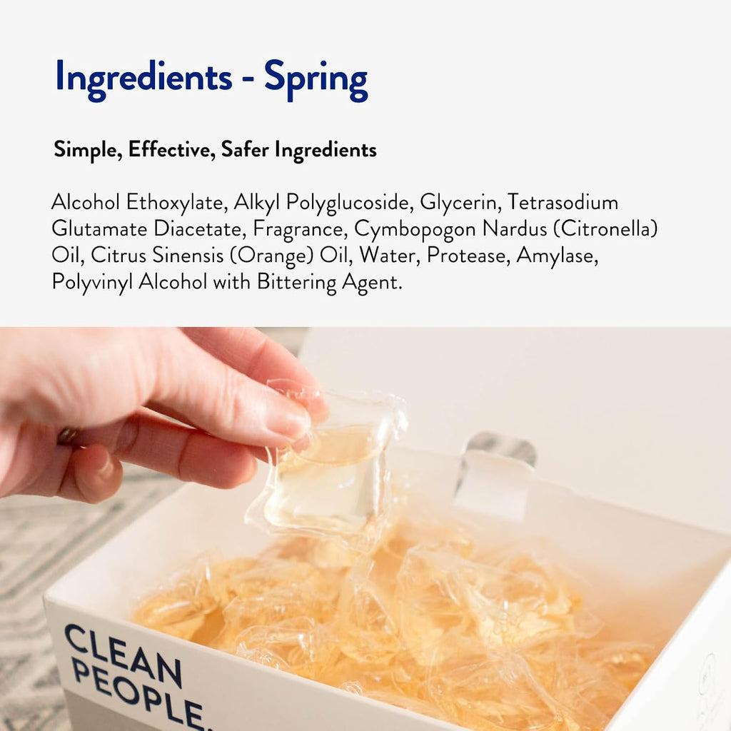 The Clean People Laundry Detergent Pods - Hypoallergenic Laundry Pods - Ultra Concentrated, Recyclable Packaging, Stain Fighting - Spring Scent, 96 Pack