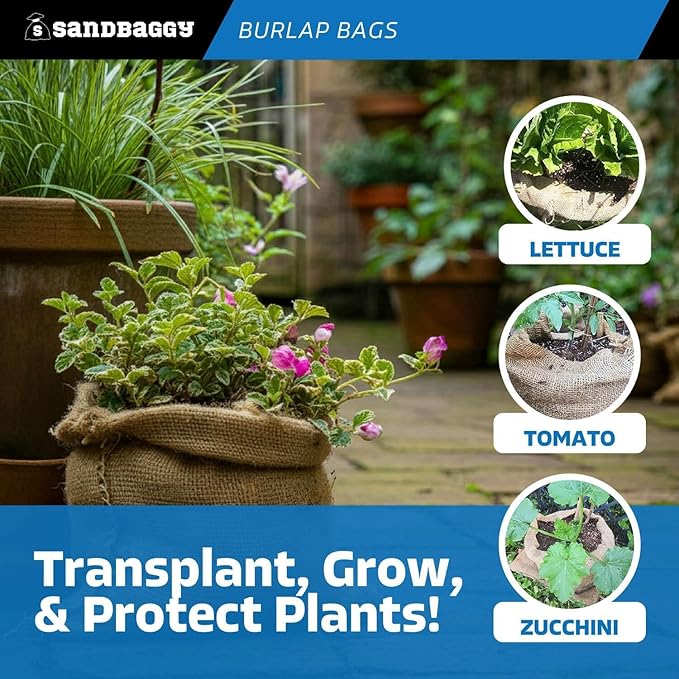 Sandbaggy Burlap Bags for Vegetables & Gardening, 22" X 36"- Burlap Sacks Perfect for Kids - Plant Covers - Holds Up to 50lbs - Food Grade (Pack of 10)