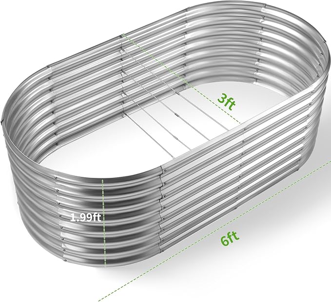 Land Guard Galvanized Planter Raised Beds, 6×3×1.99ft Galvanized Water Trough, Keyhole Raised Garden Bed Metal