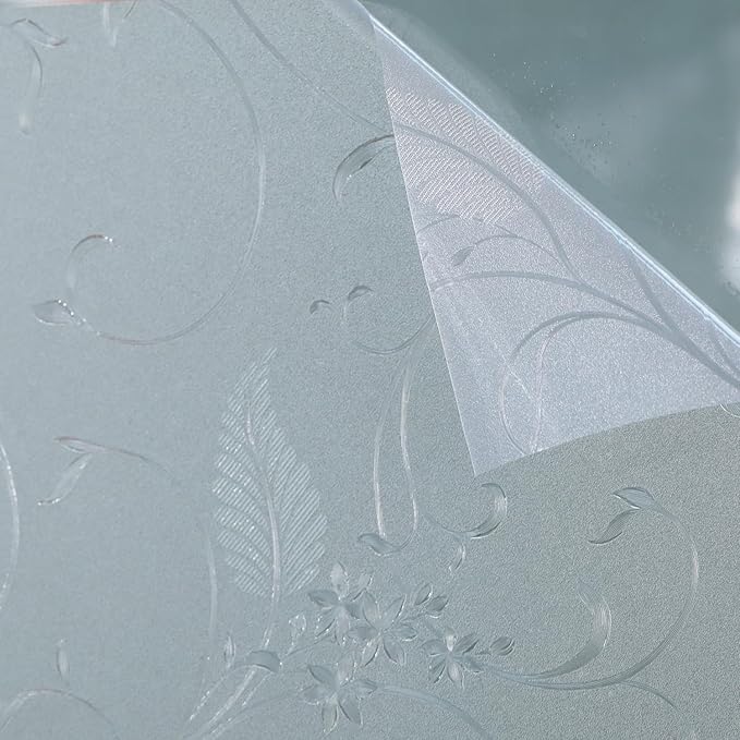 Mikomer Privacy Window Film Etched Flowers Static Cling Glass Door Film, Non Adhesive Heat Control Anti UV Window Cling for Office and Home Decoration,11.8 inches by 78.7 inches