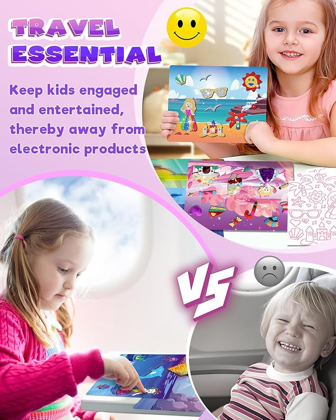 Baobrava Foil Art Fun Kit for Kids - DIY Toy Unicorn Princess Foil Art Craft Activity for Kids, Foam Stickers Fun Craft Kits & Supplies, Creative Christmas Birthday Gifts Travel Toys for 4 and Up