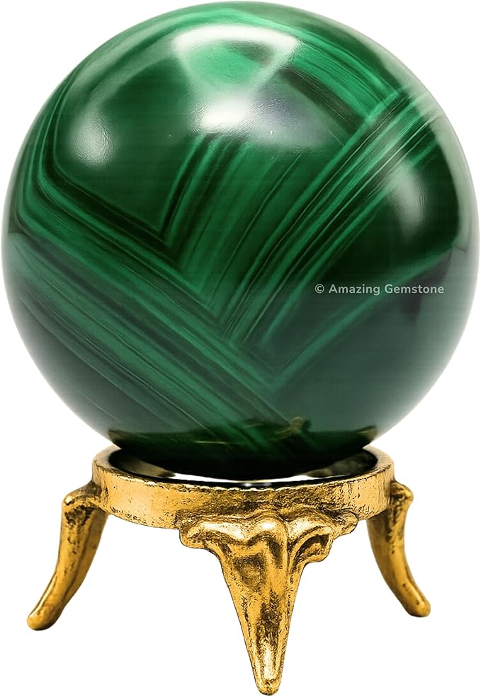 Amazing Gemstone Malachite Crystal Ball with Stand - 2" Inches Crystal Sphere Meditation Balls for Witchcraft and Decorative Balls