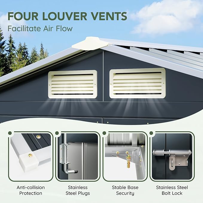 5x3 FT Outdoor Metal Storage Shed, Double Door, 1 Clear Window, Tool Shed for Garden, Patio, Backyard