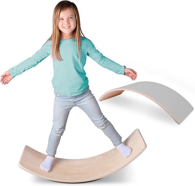 Non Slip Balance Board, 35 Inch Non Slip Felt Rocker Board Durable Wood, Kids Toddler Open Ended Learning Toy, Yoga Curvy Board
