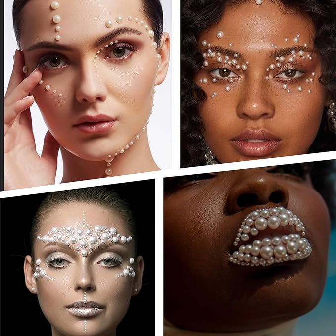 Pearl Stickers Self Adhesive Hair Pearls Gem White Jewel Sticker for Making Hair Decor Face,Body, Nail, Phone Art Craft Scrapbooking Embellishments Assorted Size 3mm/4mm/5mm/6mm (660)