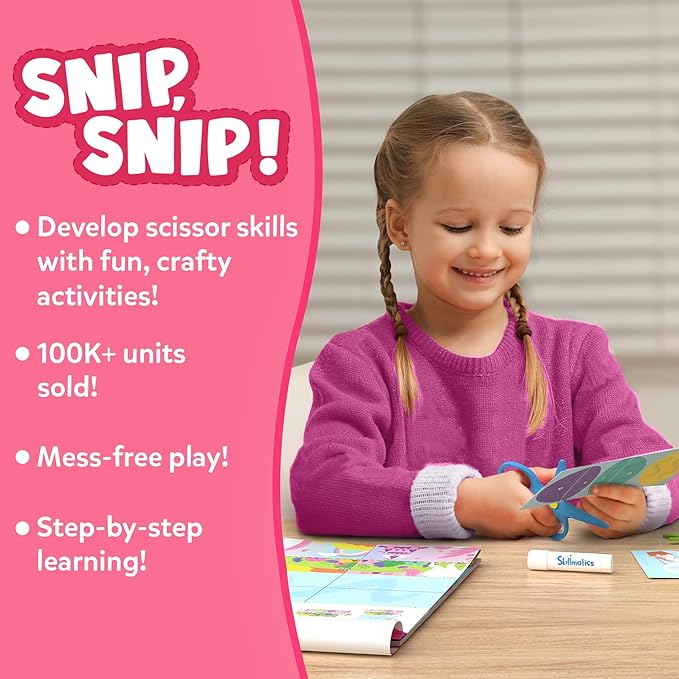 Skillmatics Scissor Skills Activity Book - Snip Snip Unicorns & Princesses, Stocking Stuffers, 25 Fun Cutting Activities, 2 Child-Safe Scissors, Felt Craft Kit, Christmas Gifts for Ages 3, 4, 5, 6, 7