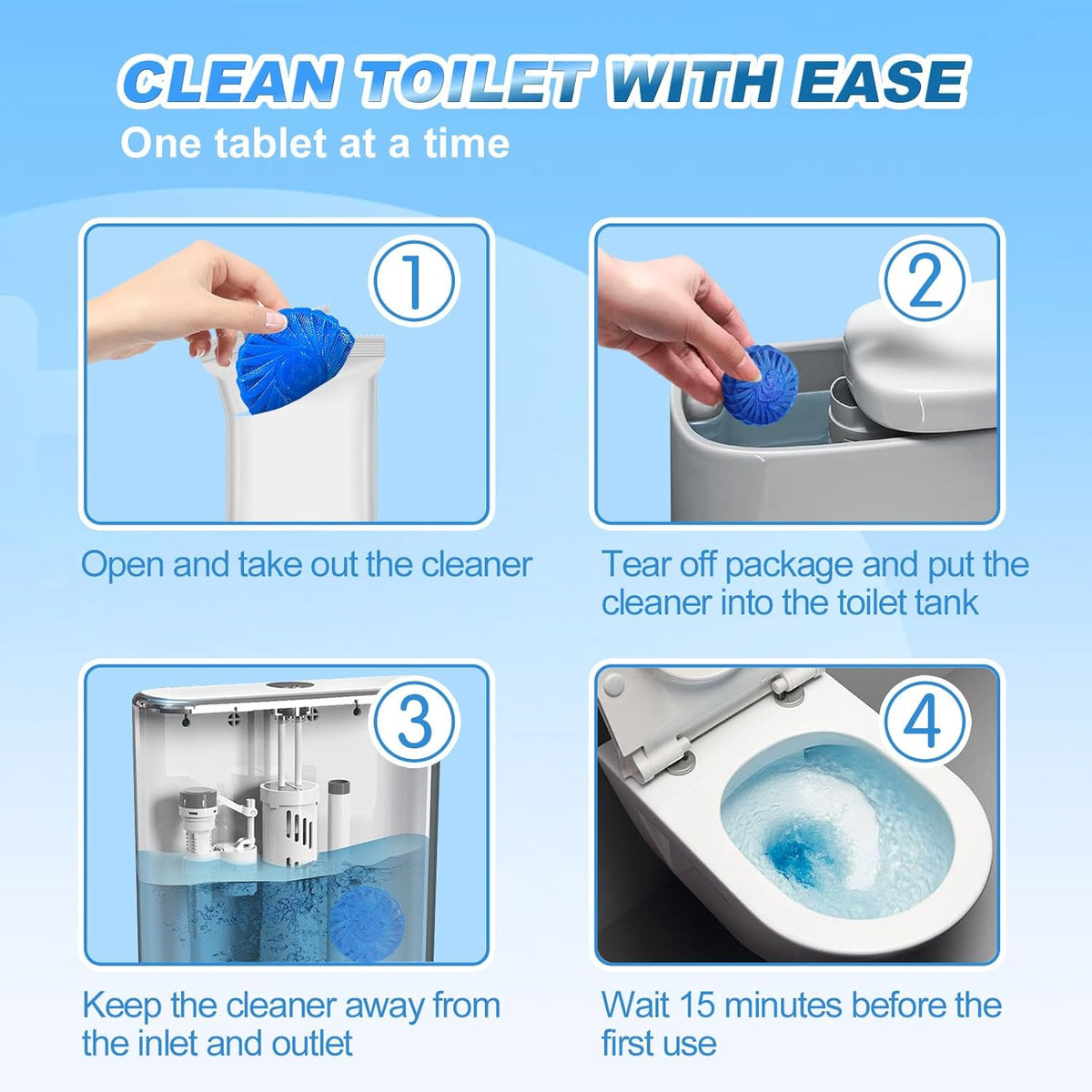 KIISIISO Multipurpose Bathroom Cleaners, 54 Pack Commercial & Household Toilet Bowl Cleaners, Blue Toilet Bowl Tablets Drop in Tank, Janitorial Deodorizers