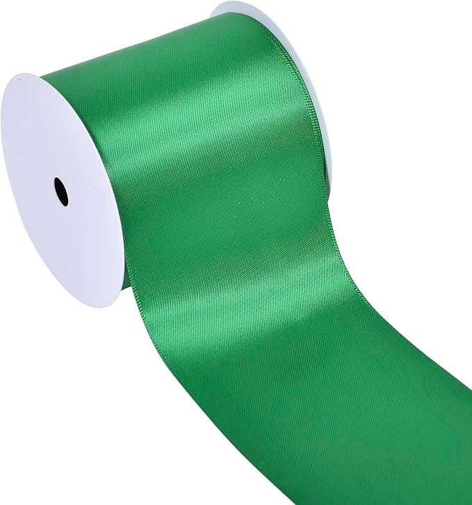 YAMA Green Double Faced Satin Ribbon, 3 Inch 10 Yards, Great for Crafts Bows Flower Bouquet Wedding Home Decor Gift Wrapping