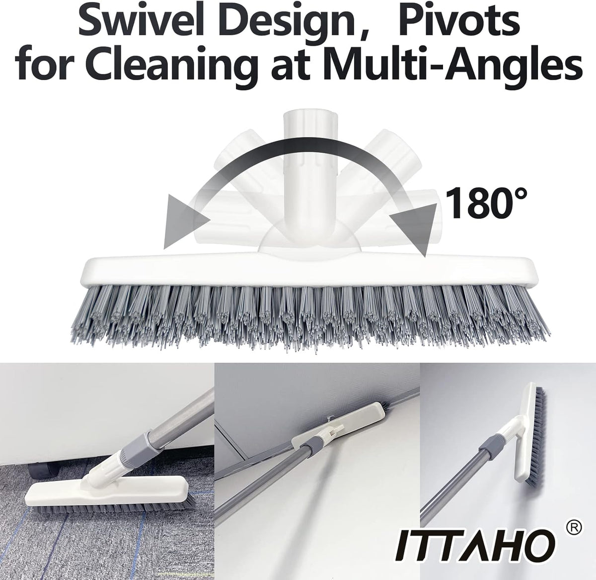 ITTAHO 2 Pack Grout Cleaning Brush with Long Handle, Swivel V-Shape Grout Scrub Brush, Extendable Handle for Tile Floors, Bathroom, Shower, Corner