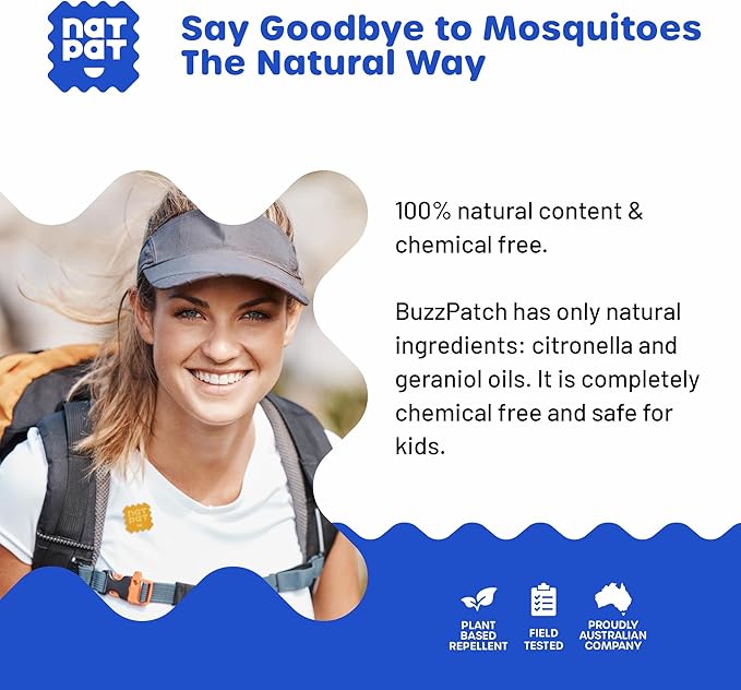 NATPAT BuzzPatch Mosquito Patches for Adults - Plant-Based Mosquito Patches, Non Toxic - The Original All Natural Citronella Essential Oil Insect Patch(40 Pack)
