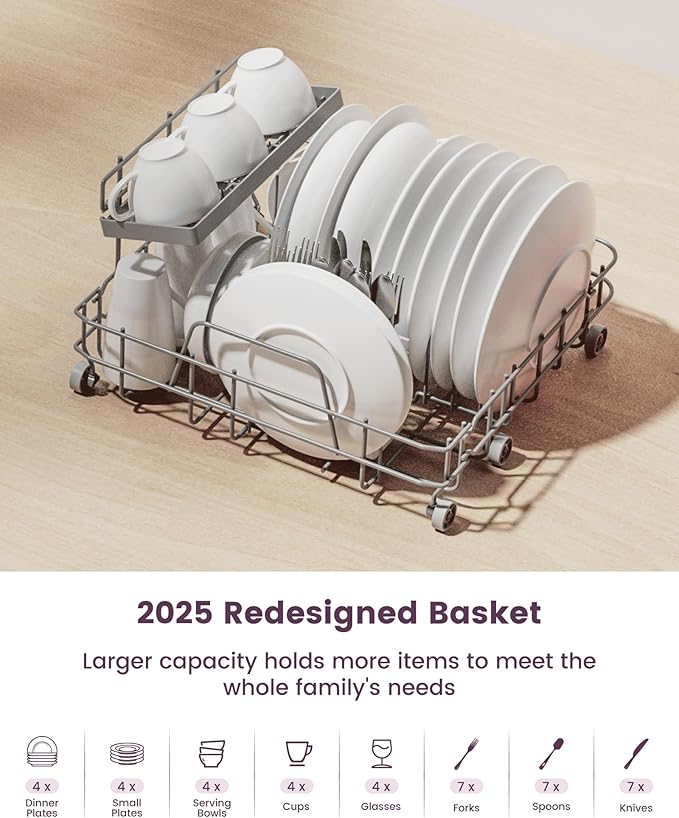 HAVA Countertop Dishwasher with Water Softener and Enhanced Energy Efficiency, Portable Dishwasher with 8 Wash Programs, Child Lock & Delayed Start Function, No Installation Needed - Misty Lilac
