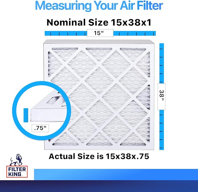 Filter King 15x38x1 Air Filter | 4-PACK | MERV 8 HVAC Pleated A/C Furnace Filters | MADE IN USA | Actual Size: 15 x 38 x .75"