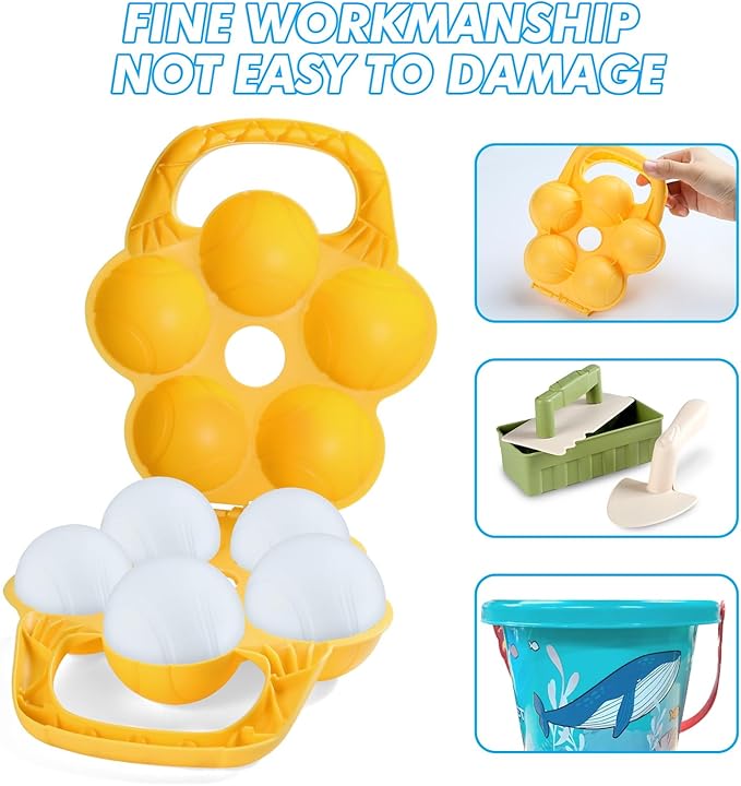 6pcs Kids Play Snow Toys, Snowballs - Makers Brick Mold with Bucket, Outdoor Winter and Summer Fun Toys for Toddler Ages 3-8 Snowball Fight, Snow Fort Building Travel Kit, Beach Chases Sand Toys