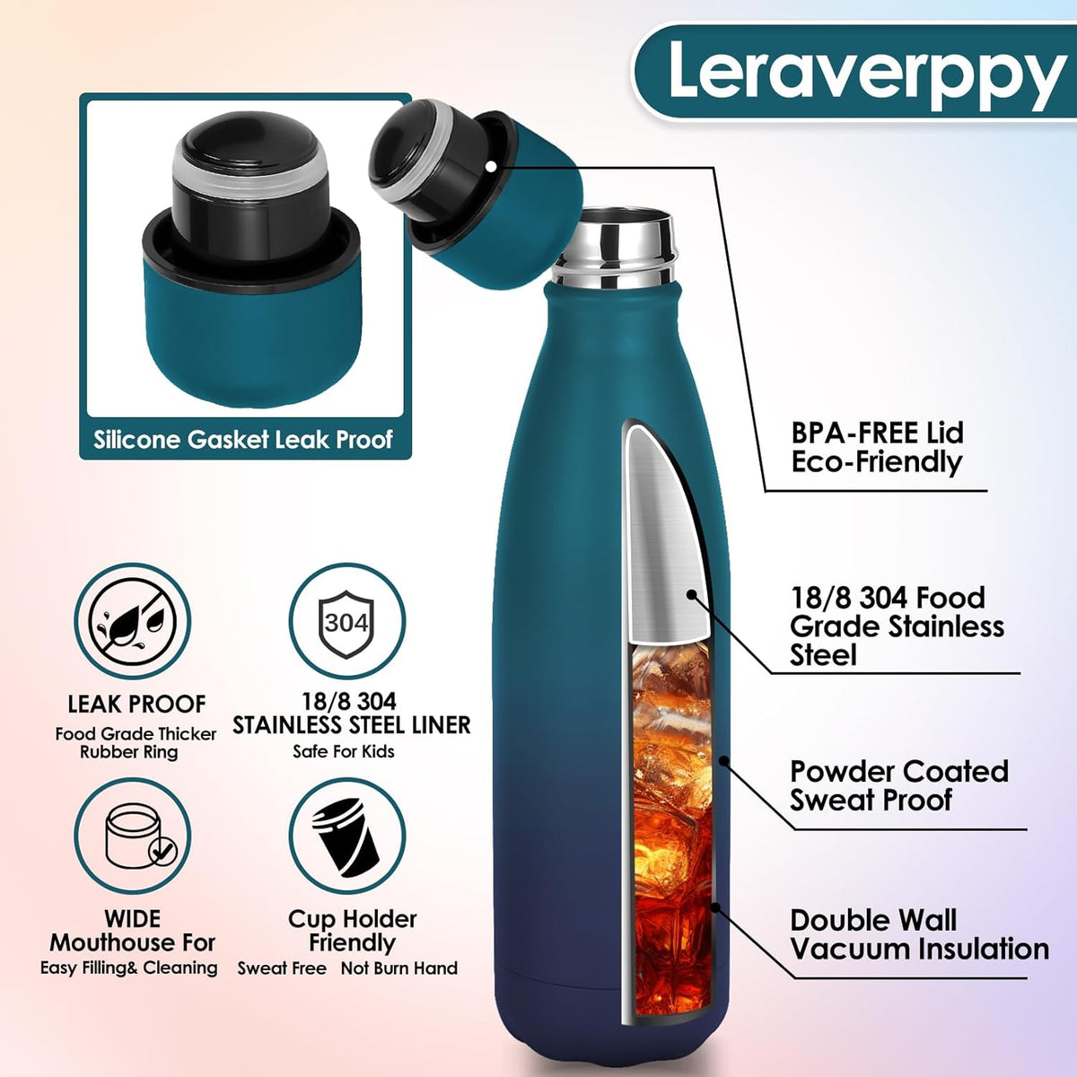 25oz Cola-Bottle Shaped Stainless Steel Leak-proof Water Bottle,Double Wall Vacuum Insulated Metal,Travel Mug For Sports Indoors & Outdoors,BPA-Free School Kid FlaskS,Mix(2 Pack)