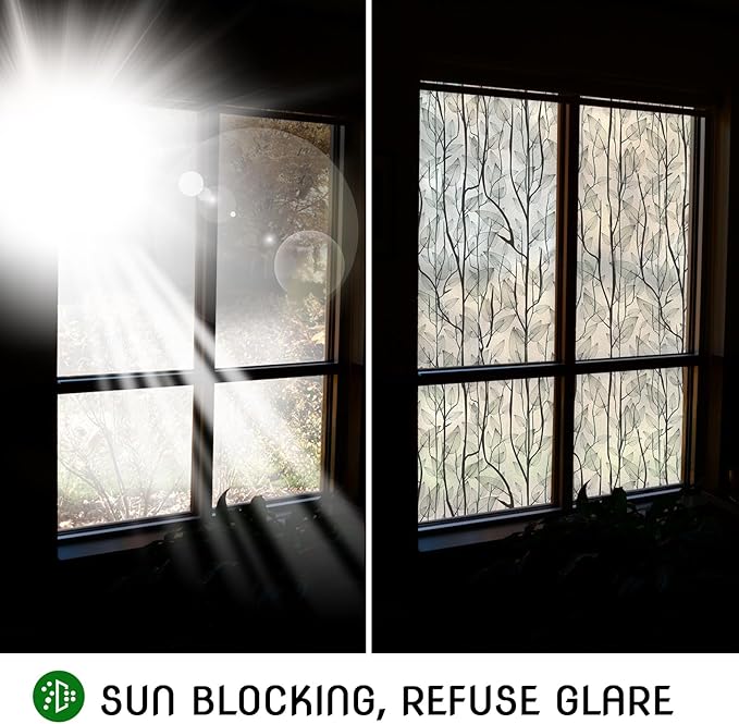 DKTIE Window Film Privacy with Installation Tools, Decorative Stained Glass Window Clings for Home, Static Cling Window Sticker for Front Door, Bathroom, Glass Door (Dark Green, 17.7'' x 118.1'')
