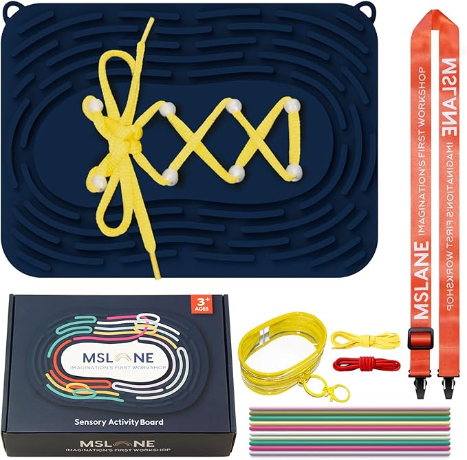 Sensory Activity Board: Silicone Fidget Toy | Shoe Tying Practice & Portable Travel Strap | Silence Stress Relief for ADHD & Autism | Anxiety Calming | Kids 3+ & Adults Ready Packaging