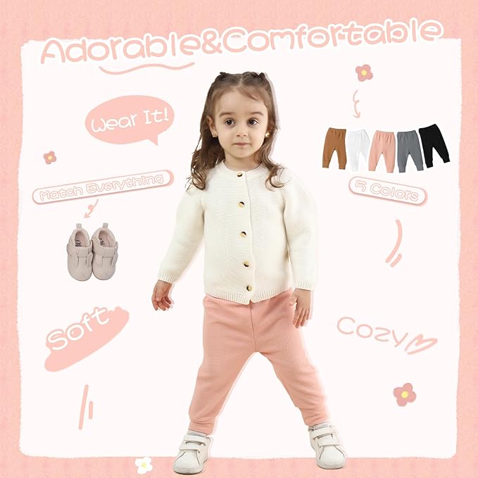 Newborn Toddler Baby Girl Pants Leggings Ribbed Straight Flare Infant Girl Pants Leggings Bell Bottoms 5 Packs
