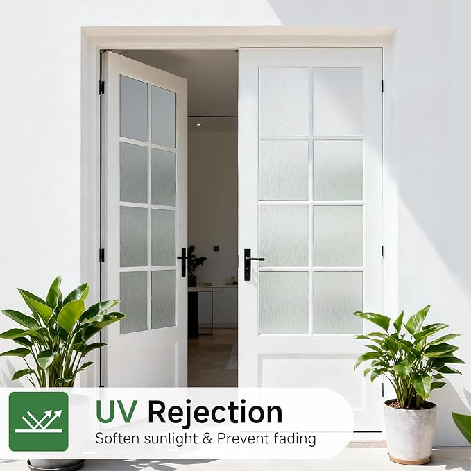Borsky Frosted Glass Window Film - Static Cling, 96% UV Blocking Non-Adhesive Privacy Window Film, Removable Window Cling with Day & Night Privacy for Bathroom Home Office, 17.5 x 157.4 Inches, Pure