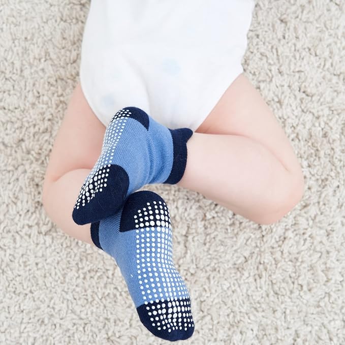 Zaples Baby Non Slip Grip Ankle Socks with Non Skid Soles for Infants Toddlers Kids Boys Girls
