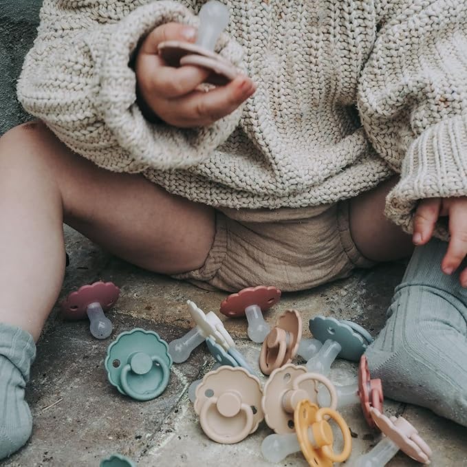 FRIGG Daisy SilkySoft Silicone Baby Pacifier | Made in Denmark | BPA-Free (Baked Clay/Cream, 6-18 Months)