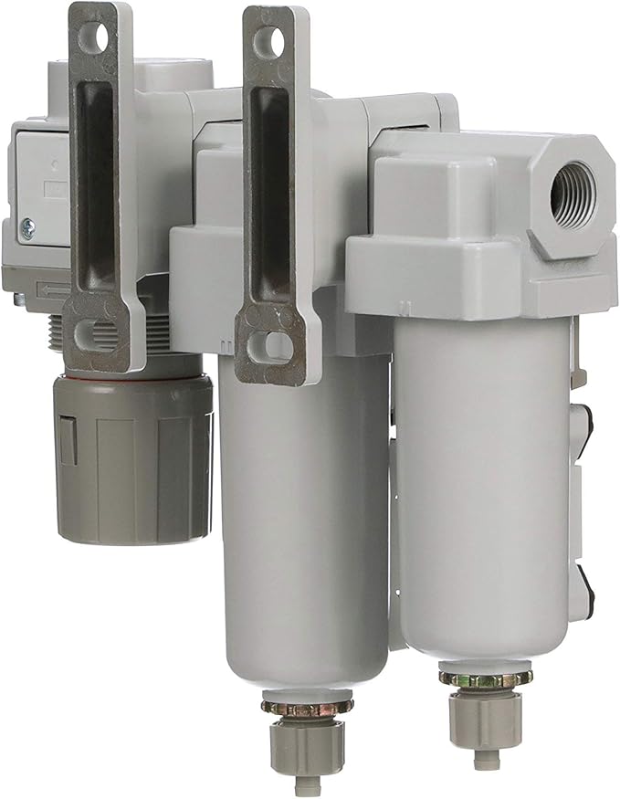 PneumaticPlus SAU330-N03G-MEP Three Stage Compressed Air Drying System - Particulate Air Filter, Coalescing Filter, Air Pressure Regulator Combo 3/8" NPT - Metal Bowl, Manual Drain, Gauge