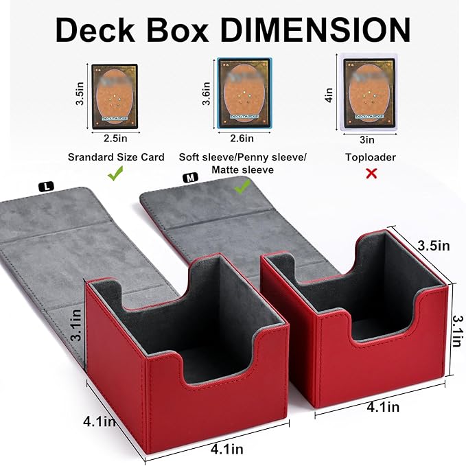 ZLCA Card Deck Box for Trading Cards, MTG Commander Deck Box Holds 120+ Single Sleeved Cards, Leather Magnetic Card Storage Box Fits for TCG CCG Magic Cards (Black& Red)