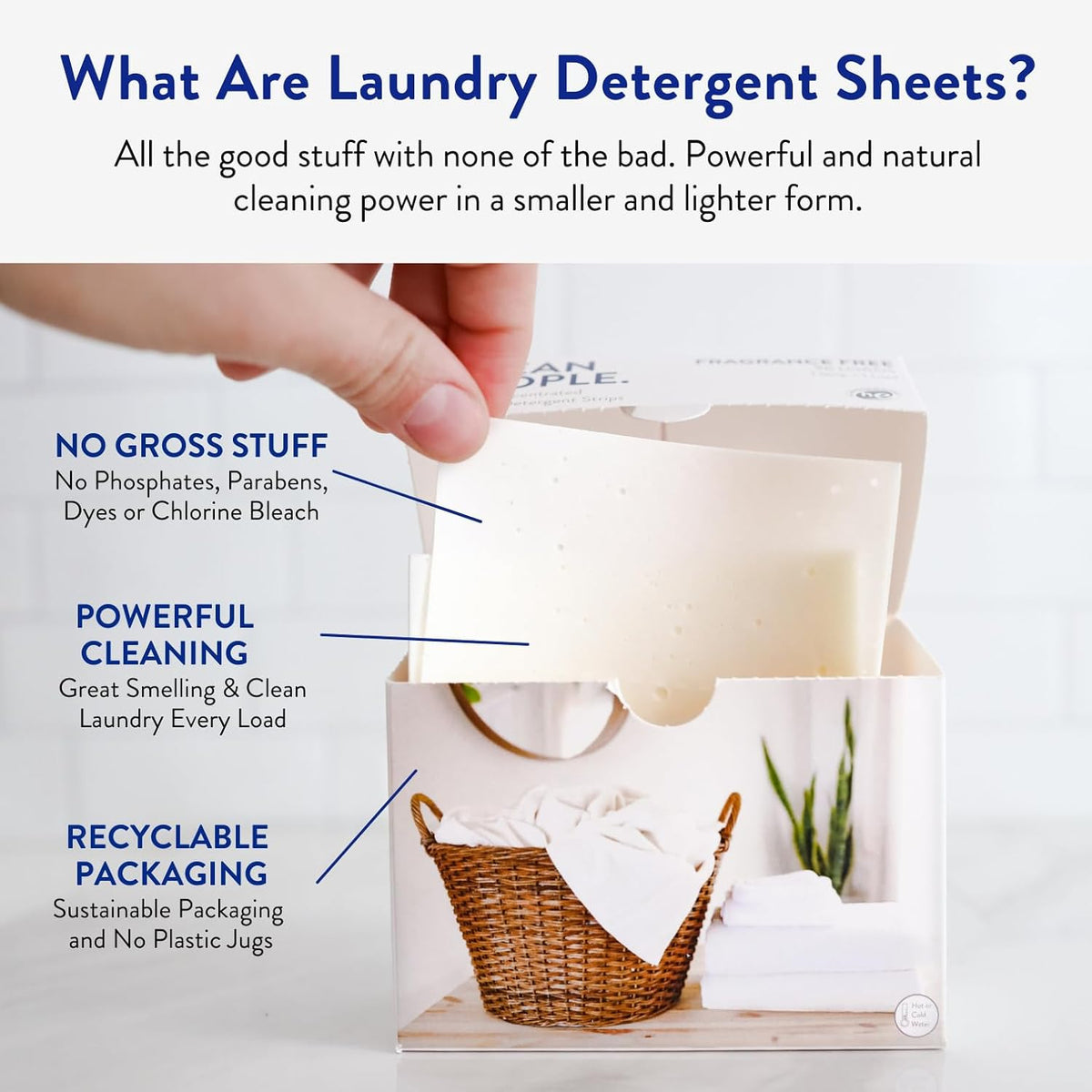 The Clean People Laundry Detergent Sheets - Laundry Soap - Ultra Concentrated, Recyclable Packaging, Stain Fighting - Spring Scent, 96 Pack