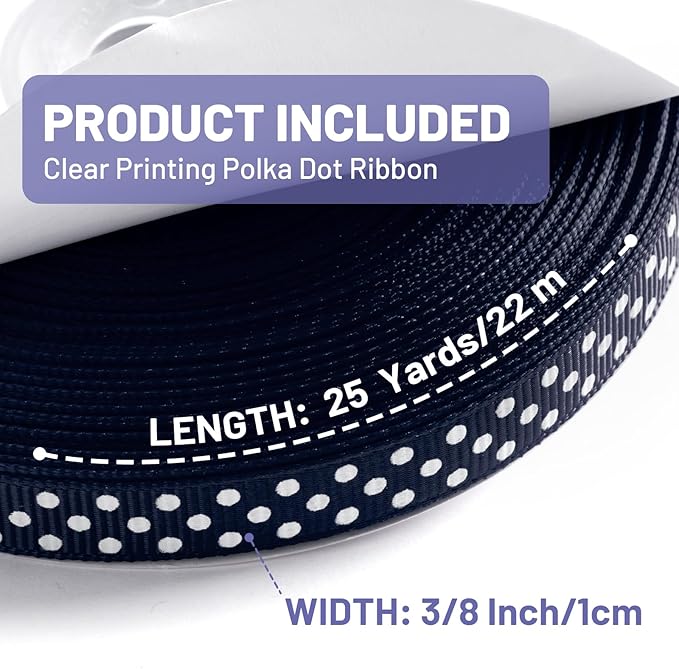 Polka Dot Grosgrain Ribbon 3/8 Inch, 25 Yards Spool Navy Blue and White Dot Craft Ribbon for Christmas Gift Wrapping DIY Crafts Hair Bows Wedding Party Decor Sewing and Home Decoration