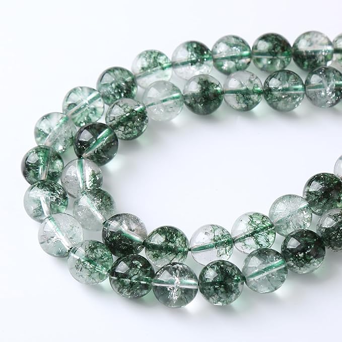 36pcs 10mm Natural Green Phantom Ghost Quartz Stone Round Beads for Jewelry Making DIY Bracelets Necklaces Crystal Energy Healing Stone Beads 15"(Green Phantom Ghost Quartz, 10mm)