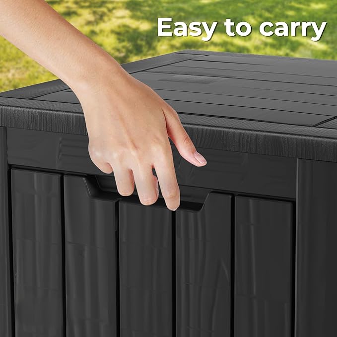 30 Gallon Black Resin Deck Box - Lockable, Waterproof Outdoor Storage for Patio Cushions, Garden Tools & Package Delivery - UV-Resistant Utility Container for Porches, Balconies