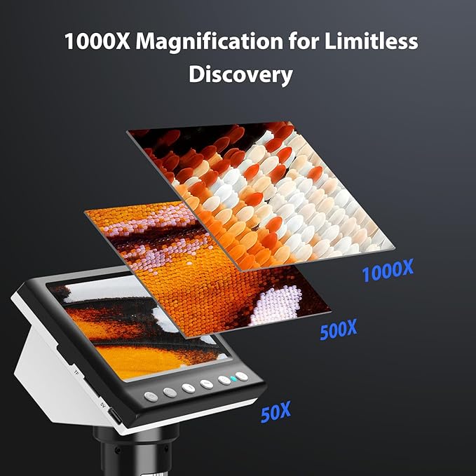 Hayve 4.3'' IPS Coin Microscope, 1000X Magnification Digital Microscope for Adults，Coin Collection Supplies with 8 Adjustable LEDs，Windows Compatible，32GB TF Card