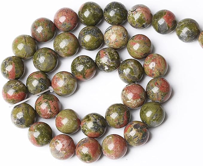 32pcs 12mm Natural Unakite Gemstone Beads Round Loose Beads for Jewelry Making DIY Bracelet Necklace