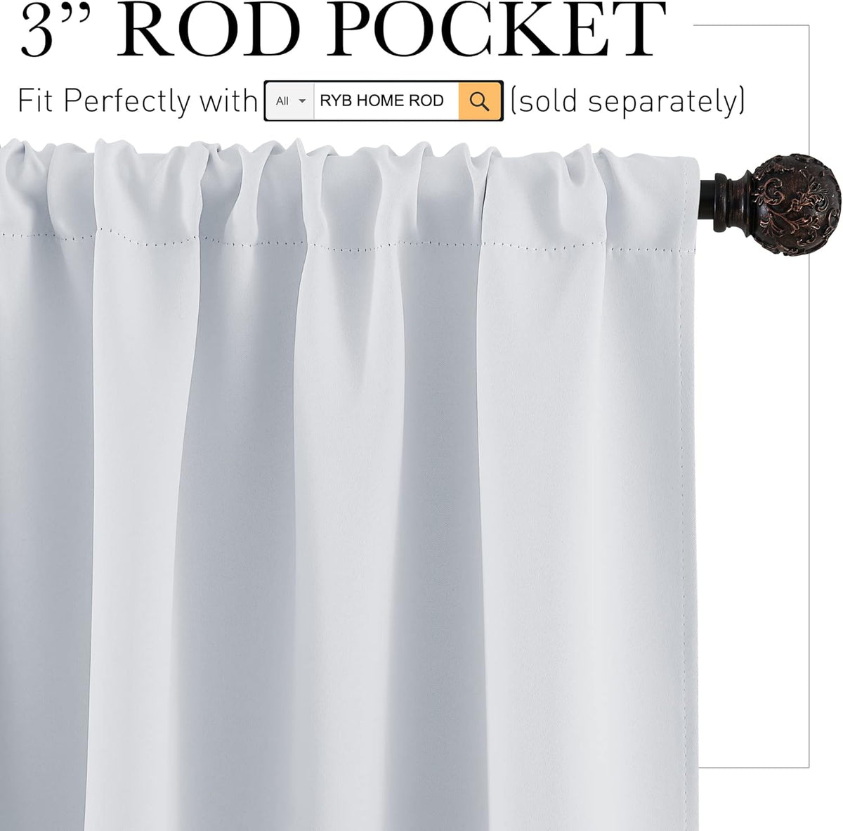 RYB HOME Short Curtains for Living Room Blackout Portable Blinds Shades for Bedroom Bathroom Basement Garage RV Camper Windows, 34 inches Width x 36 inches Length, Grayish White, 2 Pcs