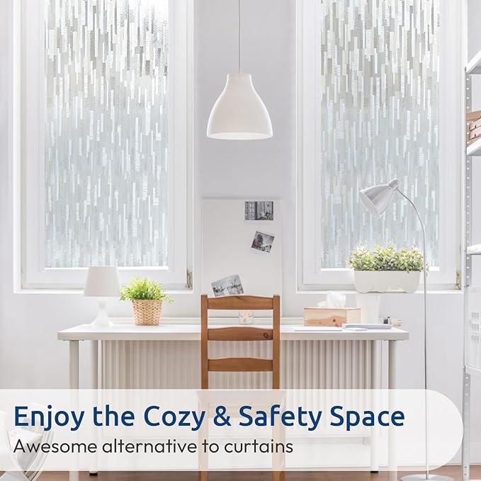 rabbitgoo Window Privacy Film, No Glue Frosted Glass Film, Static Cling UV Blocking Non Adhesive Reusable Heat Control Window Vinyl Clings for Home, Office, Frosted Silk, 17.5 x 78.7 Inches