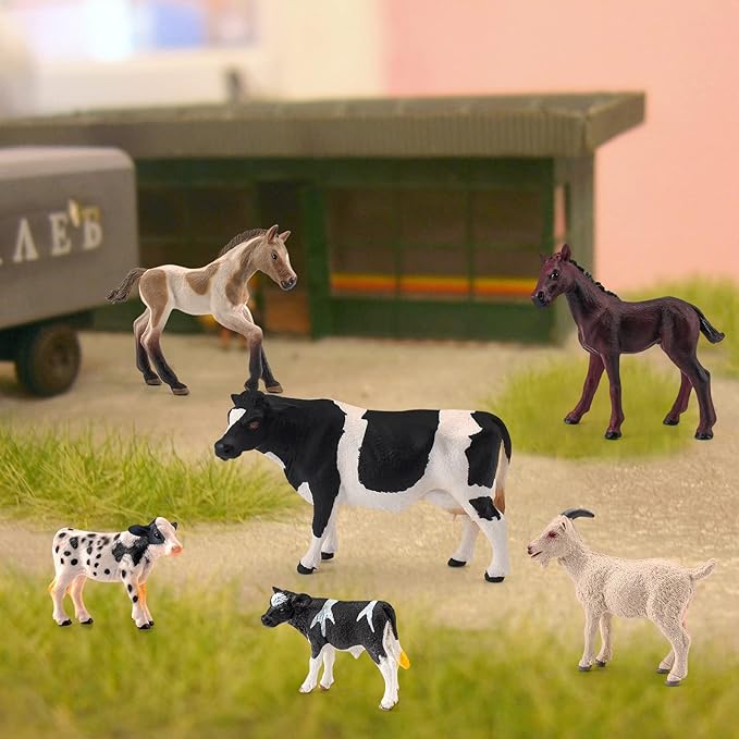 LC JoyCre Realistic Horses Cows Sheep Toys 6PCS Playset Cows Figurine for Toddlers Goat Figure Arab Foal Model Decoration for Birthday Party Collection for Kids