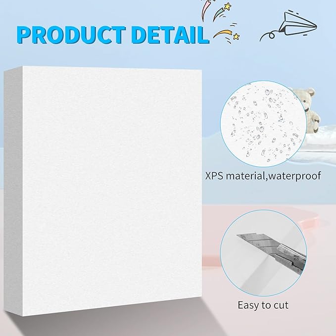 LuckyFoam White 4 Pack 15x12x2 inch Foam Sheets 2 Inch Thick Polystyrene Rectangles XPS Foam Board Craft for Insulating DIY Modeling Art Supplies
