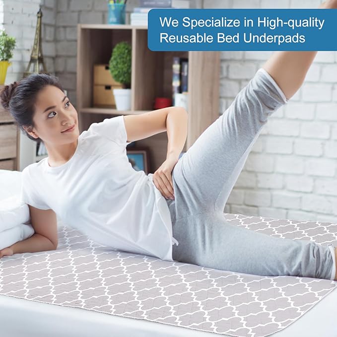 OUTCREATOR® Washable Bed Pads 18" x 24" (Pack of 3), Incontinence Mattress Protector, Anti-Slip Waterproof Underpads for Adults Kids Elderly Pets, Absorbency & Reusable Bedwetting Pads (Gray)