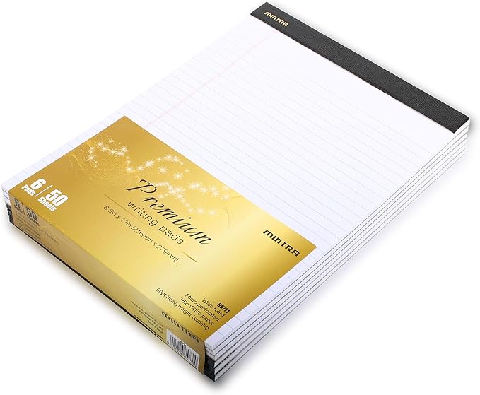Mintra Office Legal Pads - ((PREMIUM WHITE 6pks, 8.5in x 11in, WIDE RULED))