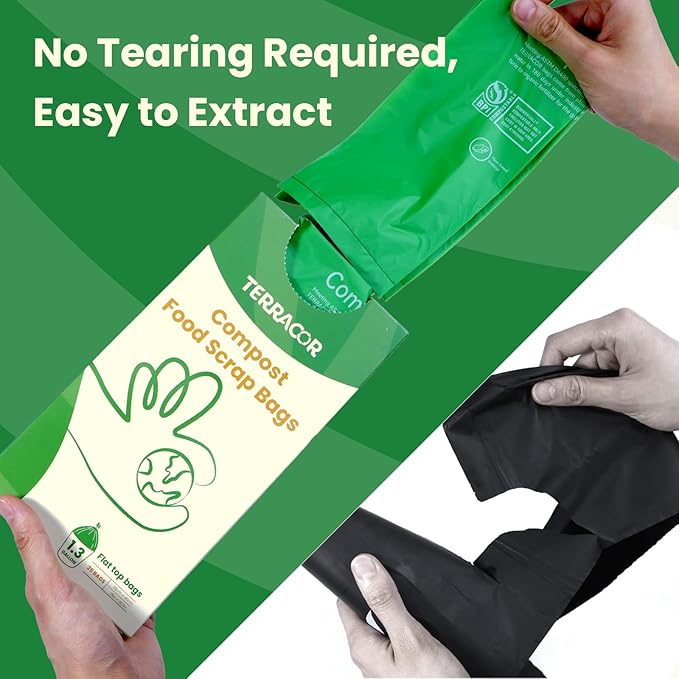 1.3 to 1.6 Gallon Compostable Trash Bags, 35 Count Green Compost Bags for Countertop Bin, Food Waste, Dispenser Packs Organic Biodegradable Bags BPI Certified Meet ASTM D6400 Standard