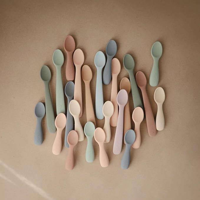 mushie Silicone Toddler Starter Spoons | 2 Pack (Tradewinds/Shifting Sand)