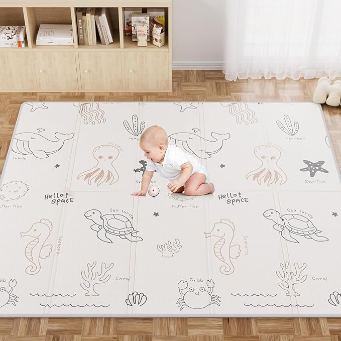59x59 Baby Play Mat, Foldable Baby Mat for Floor Tummy Time and Crawling Mat, Waterproof & Anti-Slip Reversible Portable Play Mat for Toddler Infant