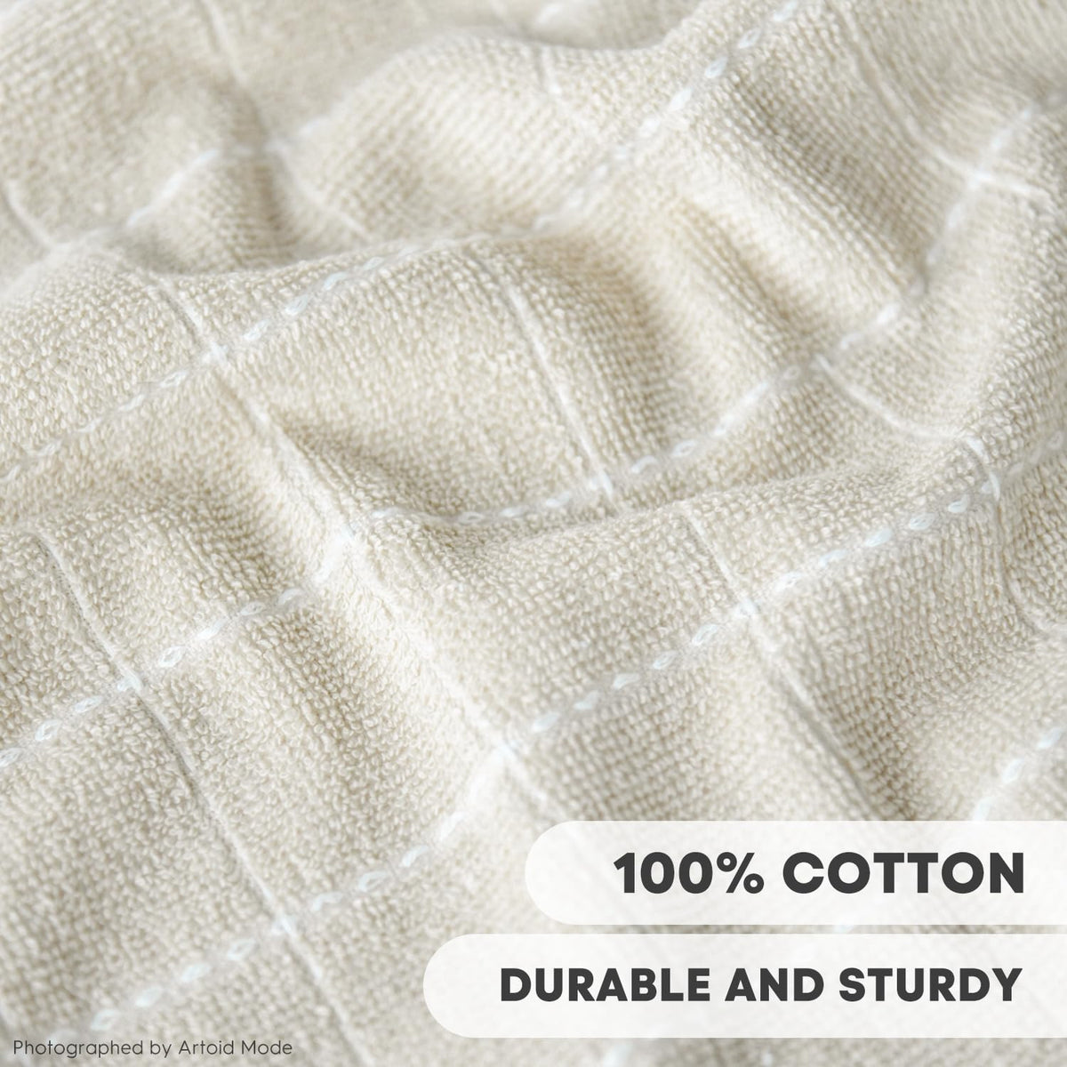 Artoid Mode Checkered Designed Cotton Beige Terry Kitchen Dish Towels, 15x25 Inch Soft Absorbent Quick Drying Family Cleaning Tea Towels Set of 4