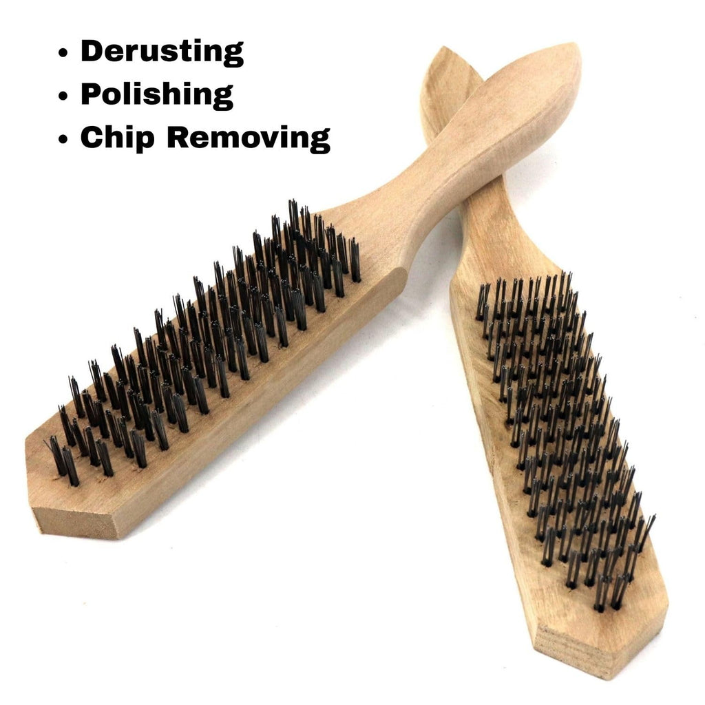 Steel Wire Brush Pack of 2 - Beechwood Handle Wire Brushes - Heavy Duty Steel Bristle Cleaning Brush for Rust, Paint & Welding Slag Removal - Durable Metal Cleaning Tool