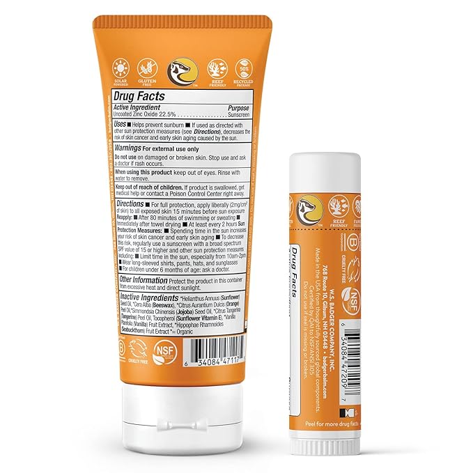 Badger Kids Mineral Sunscreen Combo, SPF 40 Cream + SPF 35 Kids Face Stick, Organic Sunscreens w/Mineral Zinc Oxide, Water Resistant, Reef Safe Broad Spectrum, Tangerine & Vanilla Scent, 2-Count
